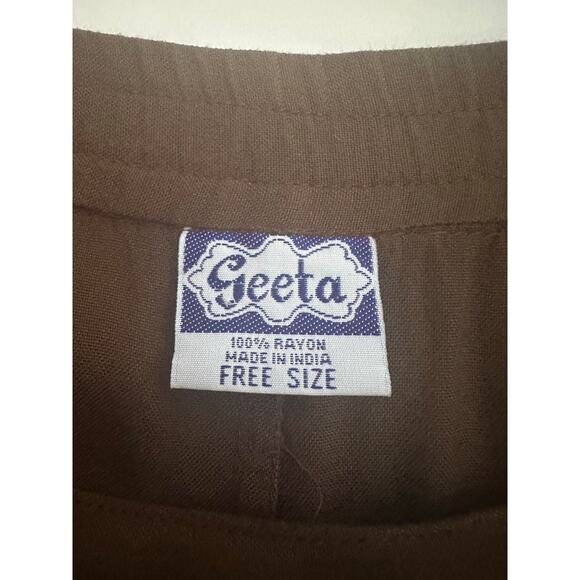 Geeta Split Wide Leg Embroidered Crop Pants OS 32x25 Brown Flowy Bohemian Gypsy - Picture 3 of 10